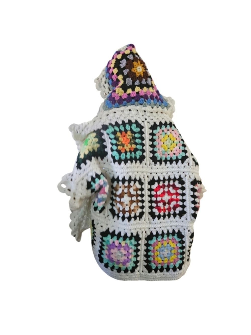 Hand Crafted Crochet Granny Square Cardigan open front Hooded Colorfull Sweater - Picture 4 of 17